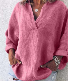 Lucía - Blusa oversize de lino con bolsillo