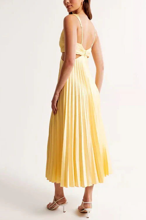 Valeria - Vestido midi plisado con tirantes y aberturas mujer