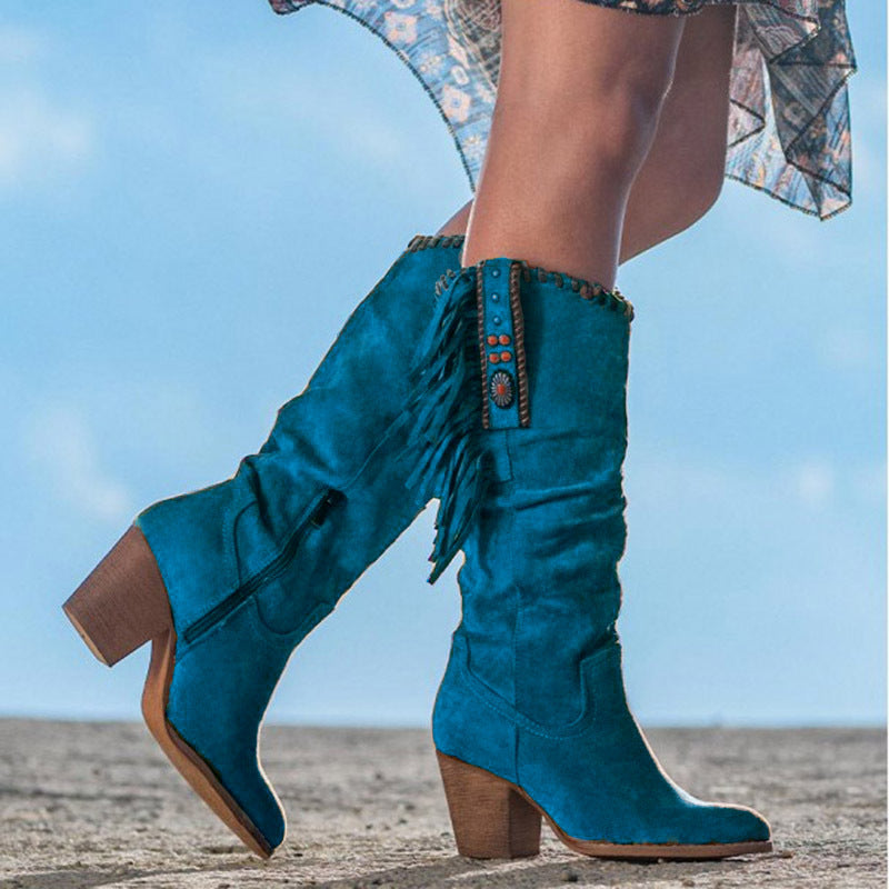 Esmeralda - Bota western de ante con flecos