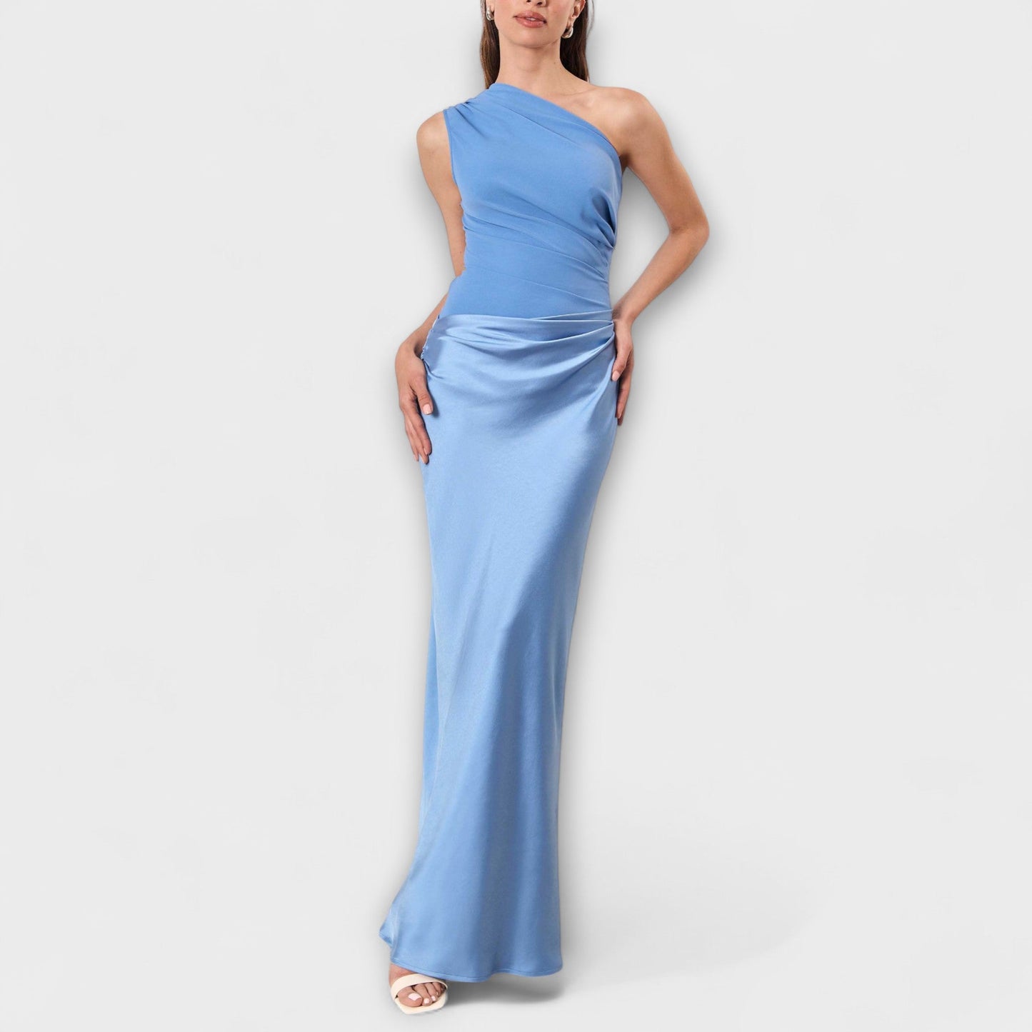 Amelia - Vestido largo satinado asimétrico mujer
