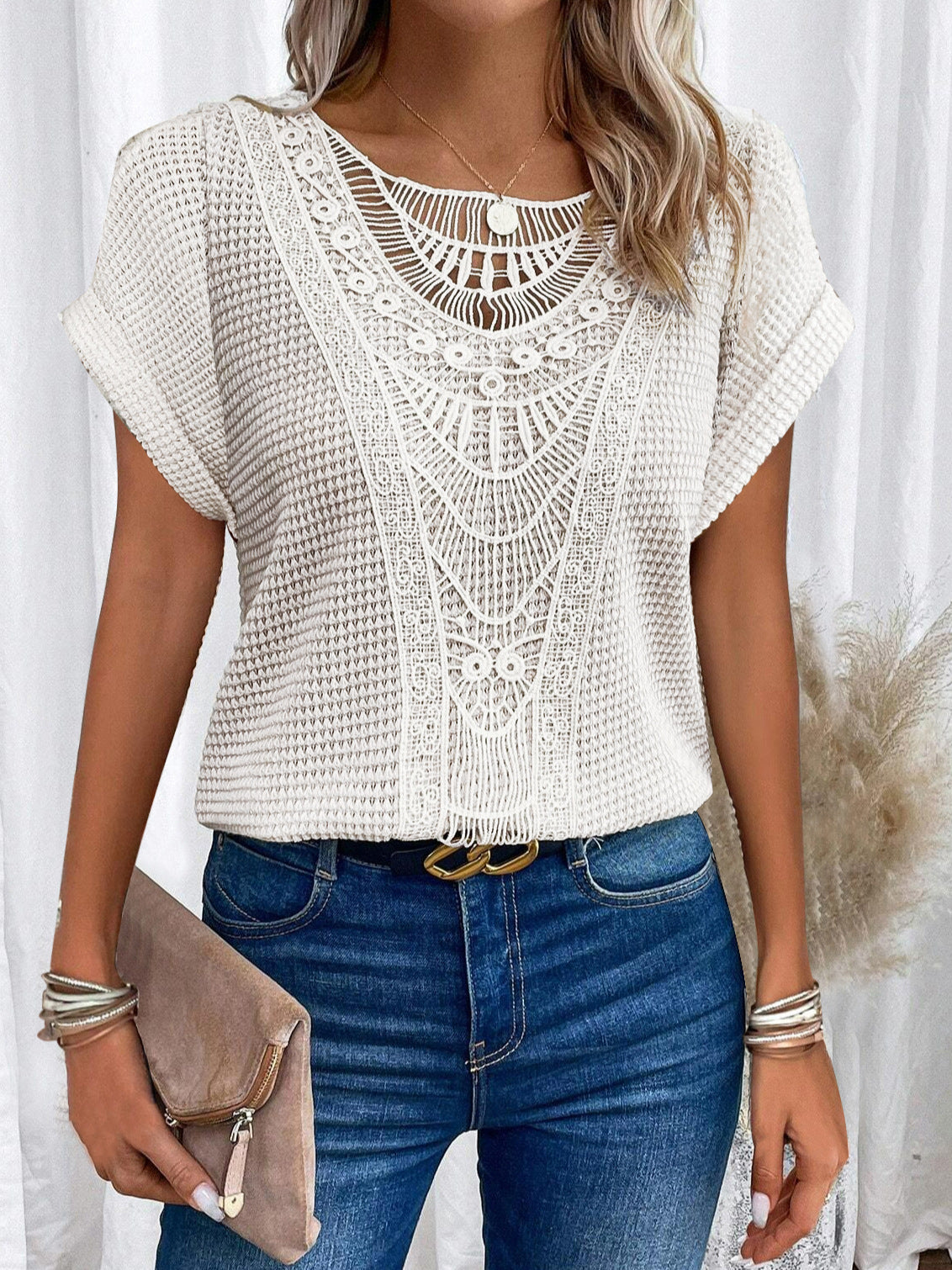 Mireya - Blusa de verano con paneles de ganchillo