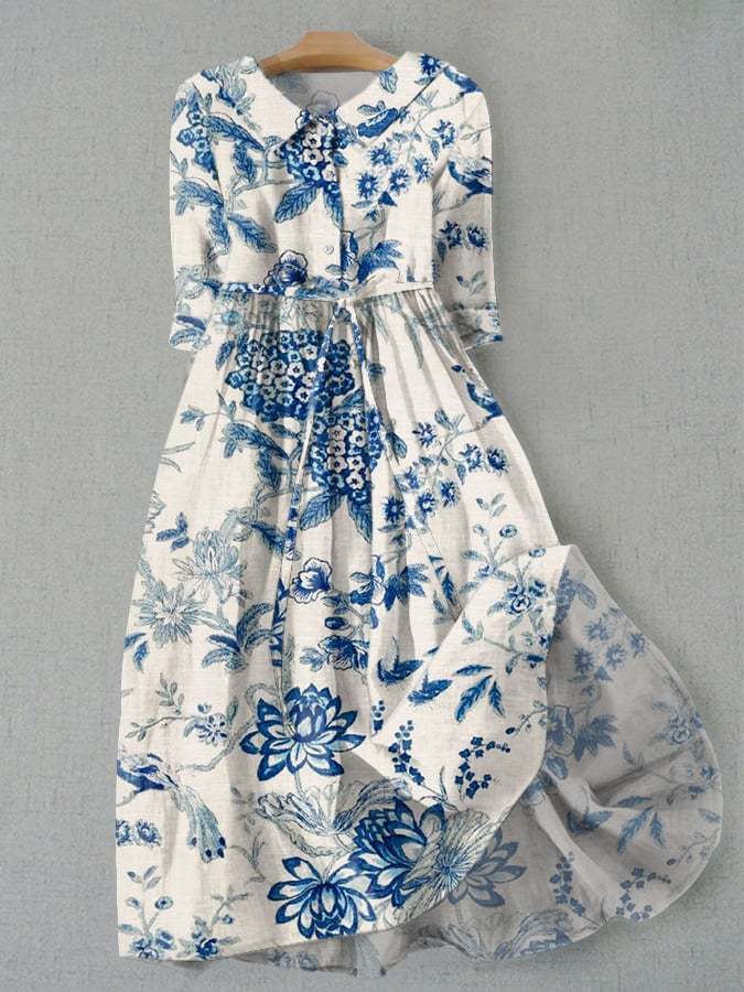Liana - Vestido camisero floral midi con cinturón