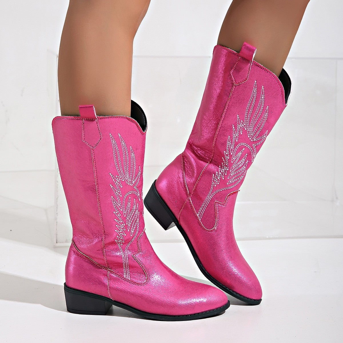 Celestina - Botas vaqueras bordadas negras