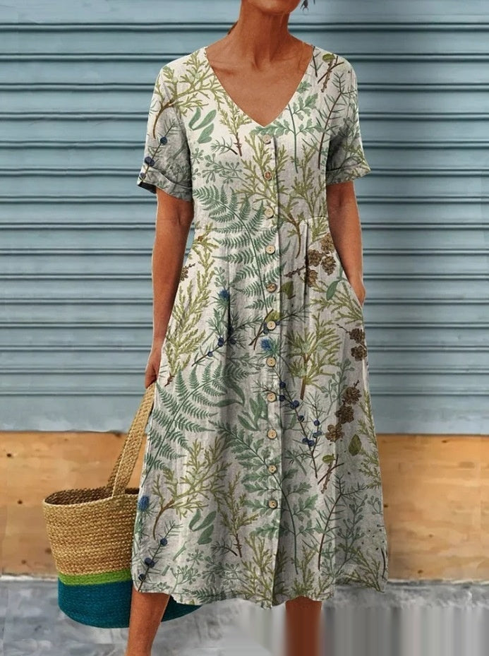 Luna - Vestido con botones florales patchwork