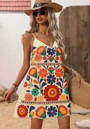 Marisol - Vestido corto con tirantes y estampado floral