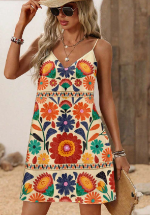 Marisol - Vestido corto con tirantes y estampado floral