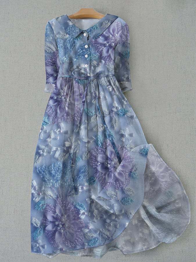 Liana - Vestido camisero floral midi con cinturón