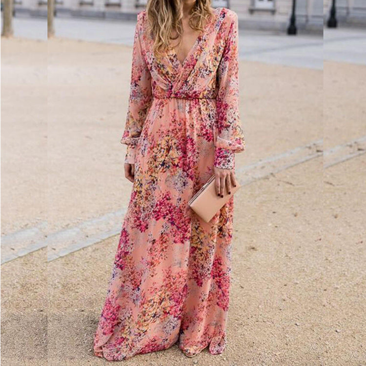Isabela - Vestido largo floral con escote en V