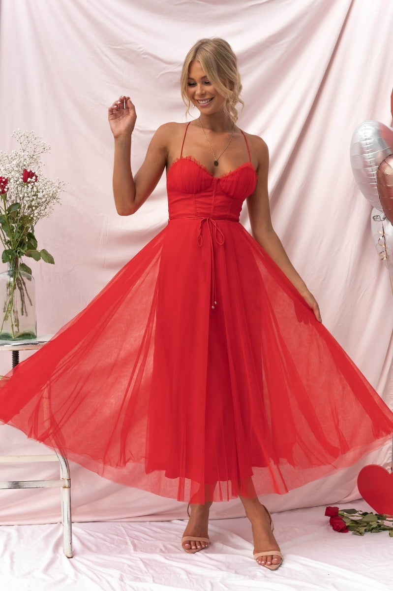 Gracia- Vestido midi con corsé de tul