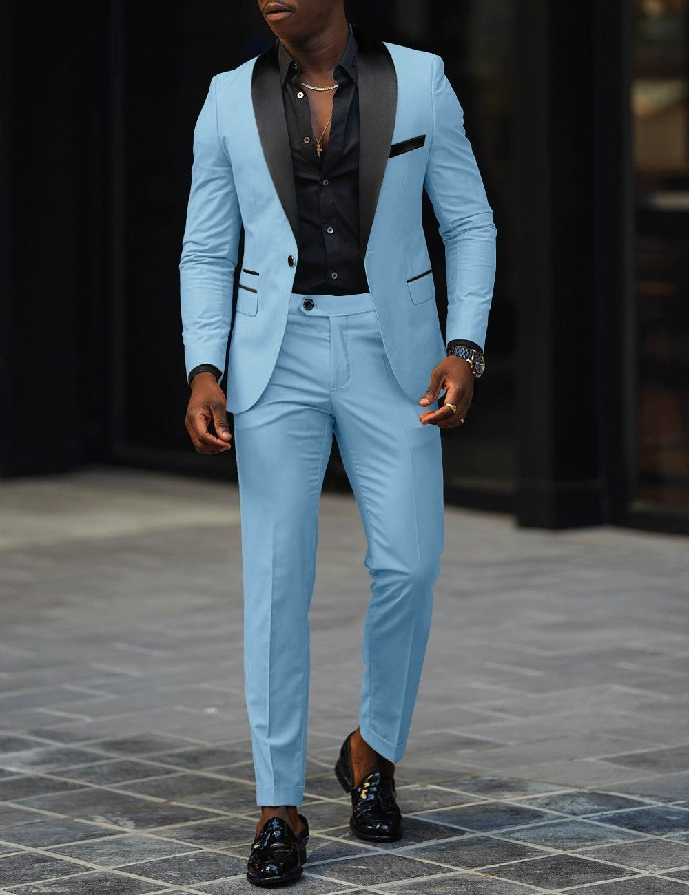 Leonardo - Traje slim-fit con solapas en contraste