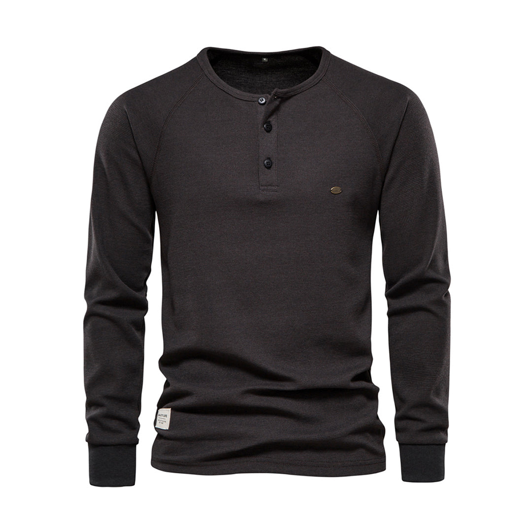 Santiago - Camiseta Henley manga larga con botones hombre