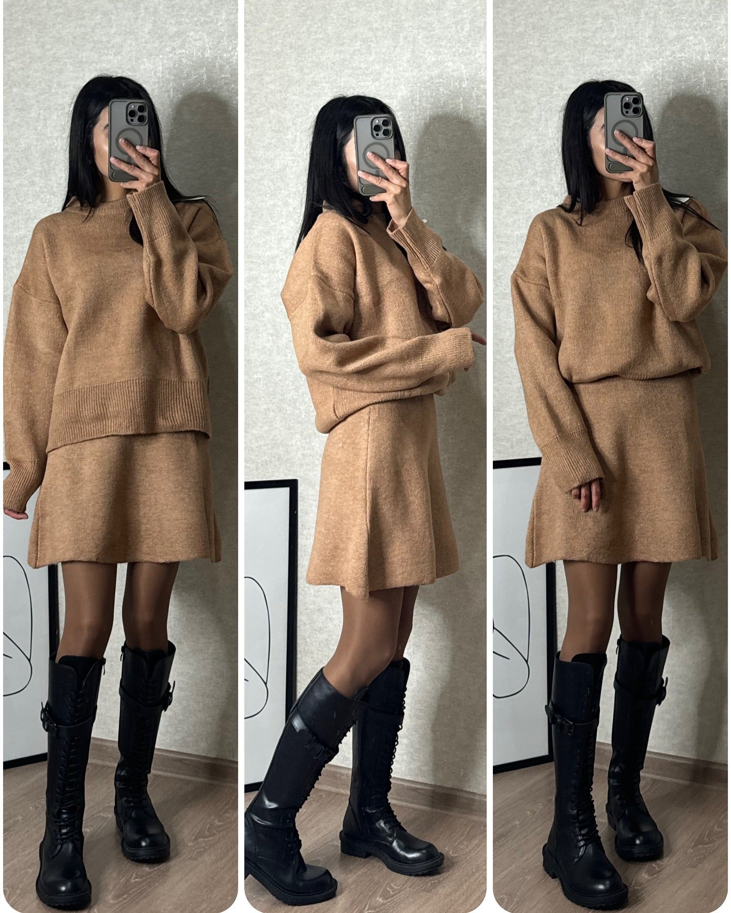 Camila - Conjunto de suéter oversize con falda corta mujer