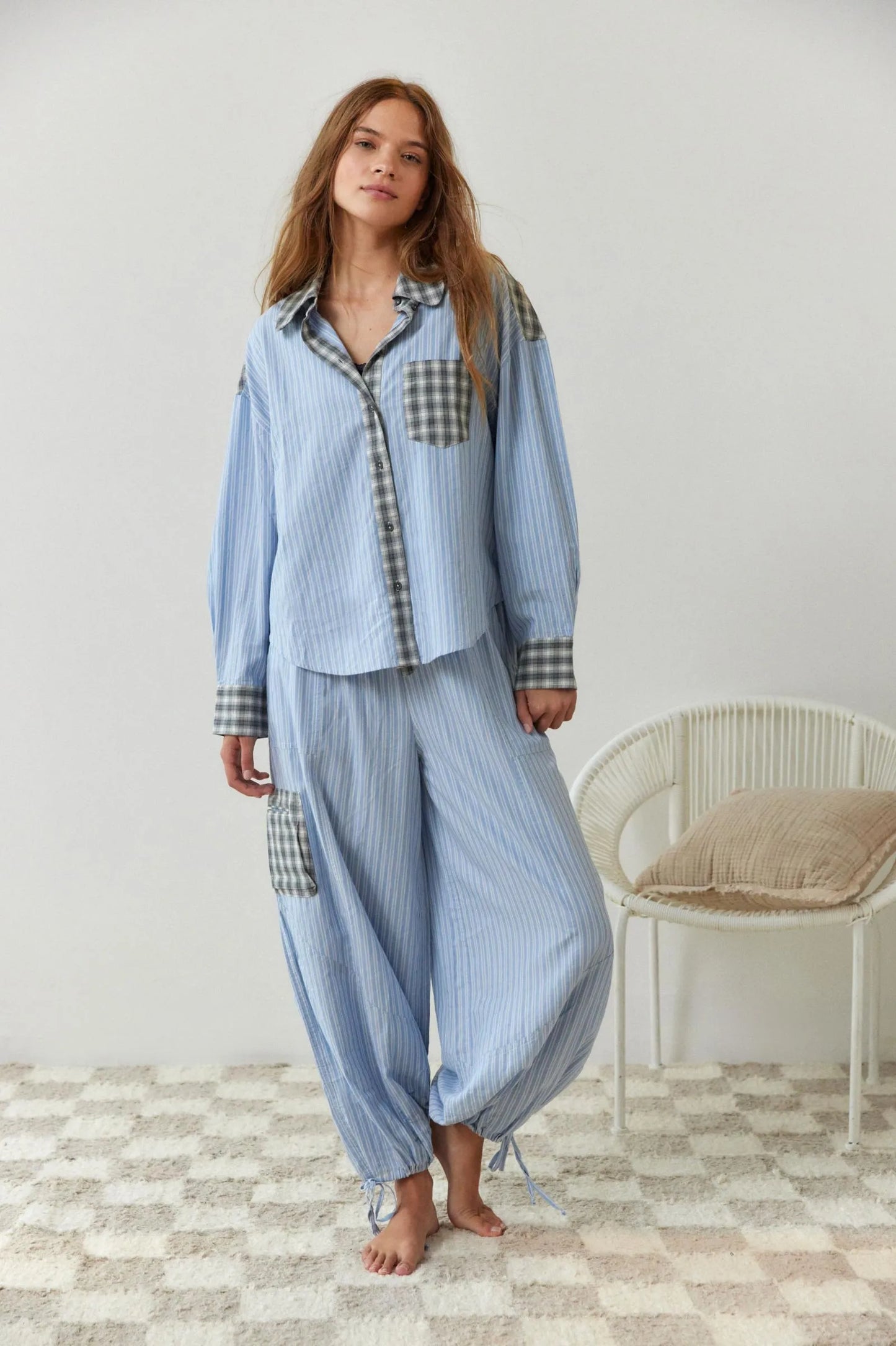 Valeria - Conjunto de pijama para mujer con camisa y pantalón a cuadros