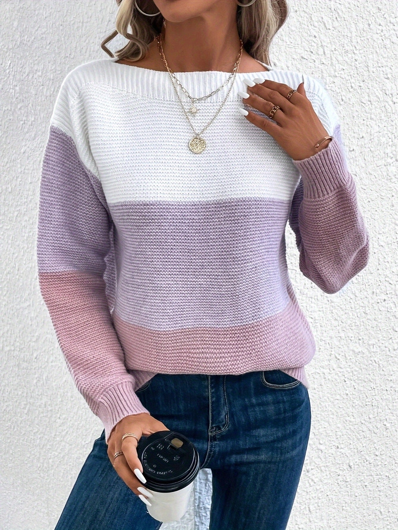 Elena - Suéter de punto para mujer con diseño a rayas de colores