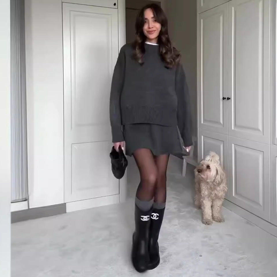 Camila - Conjunto de suéter oversize con falda corta mujer