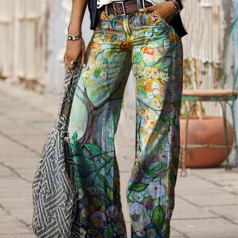 Sabrina - Vaqueros de pata ancha con estampado floral