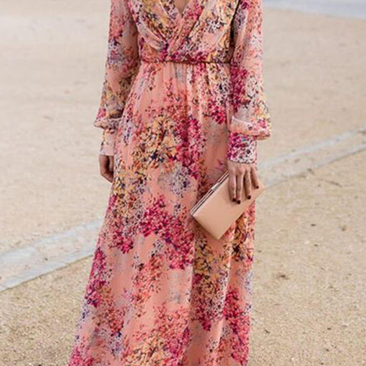 Isabela - Vestido largo floral con escote en V