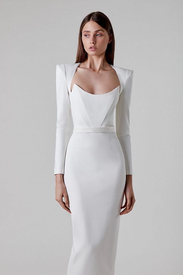 Celeste - Vestido midi estructurado de manga larga