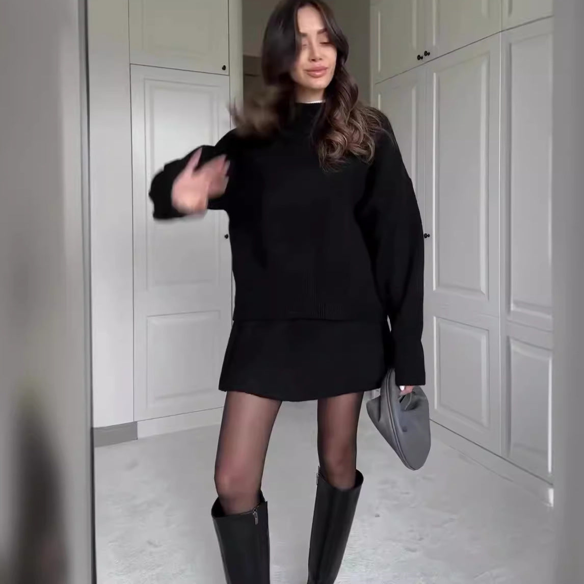 Camila - Conjunto de suéter oversize con falda corta mujer