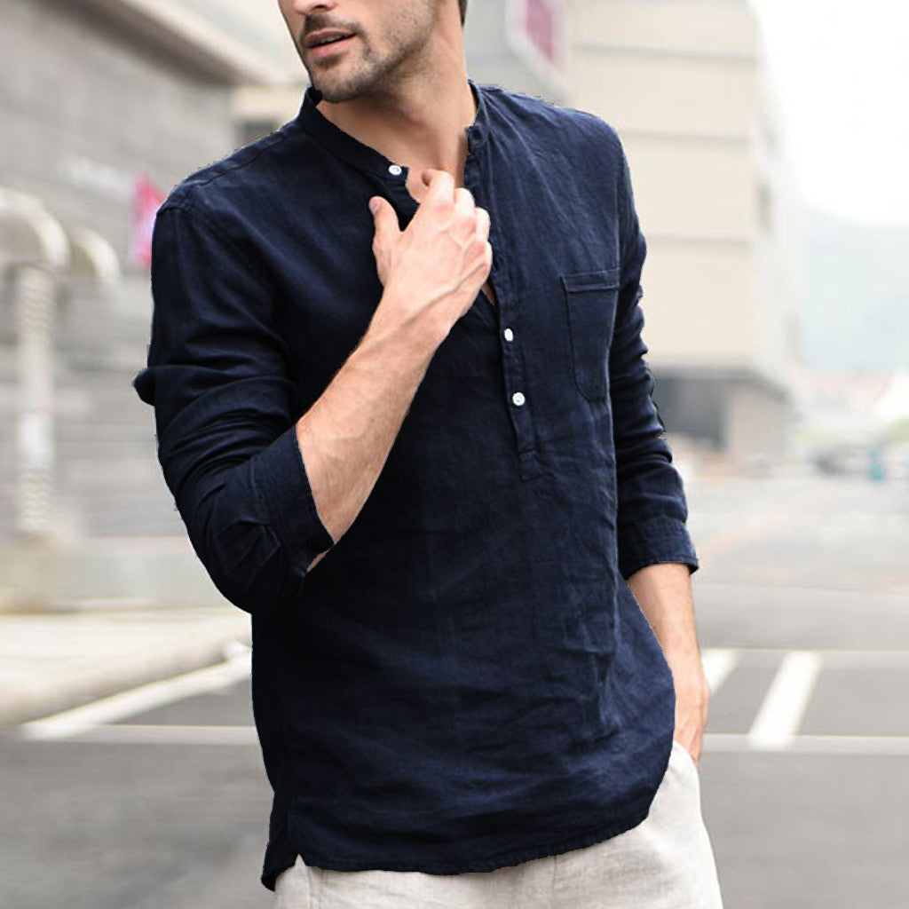Noah - Camisa azul marino con cuello mao