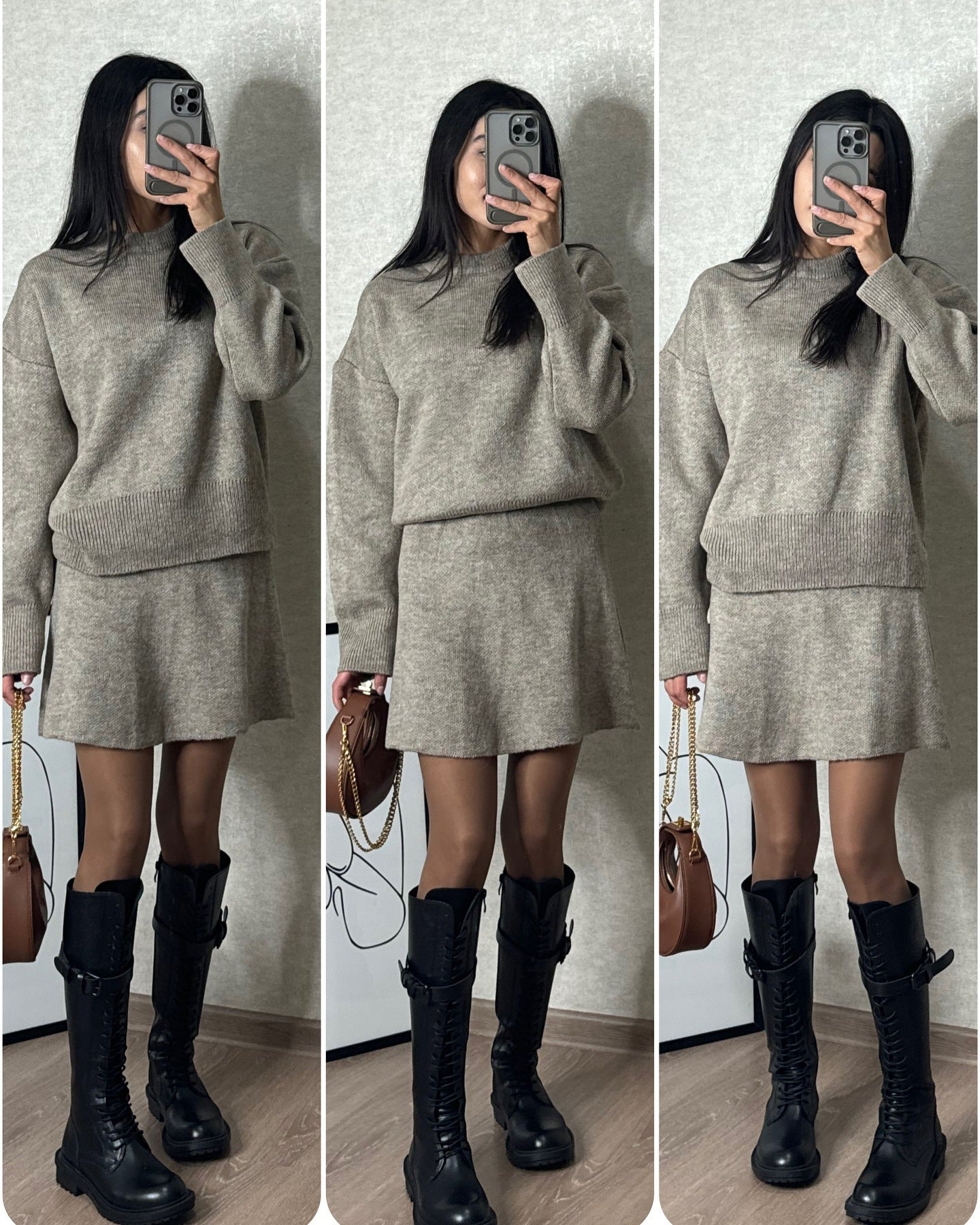 Camila - Conjunto de suéter oversize con falda corta mujer