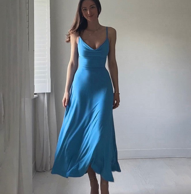 Loida - Vestido midi azul sin mangas