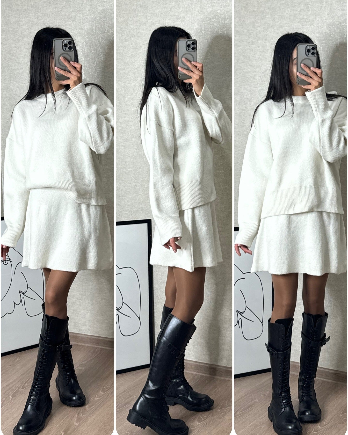 Camila - Conjunto de suéter oversize con falda corta mujer