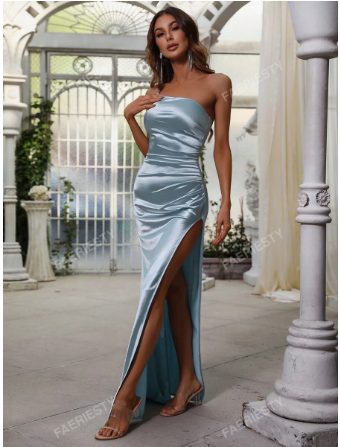 Valeria - Vestido largo satinado con abertura