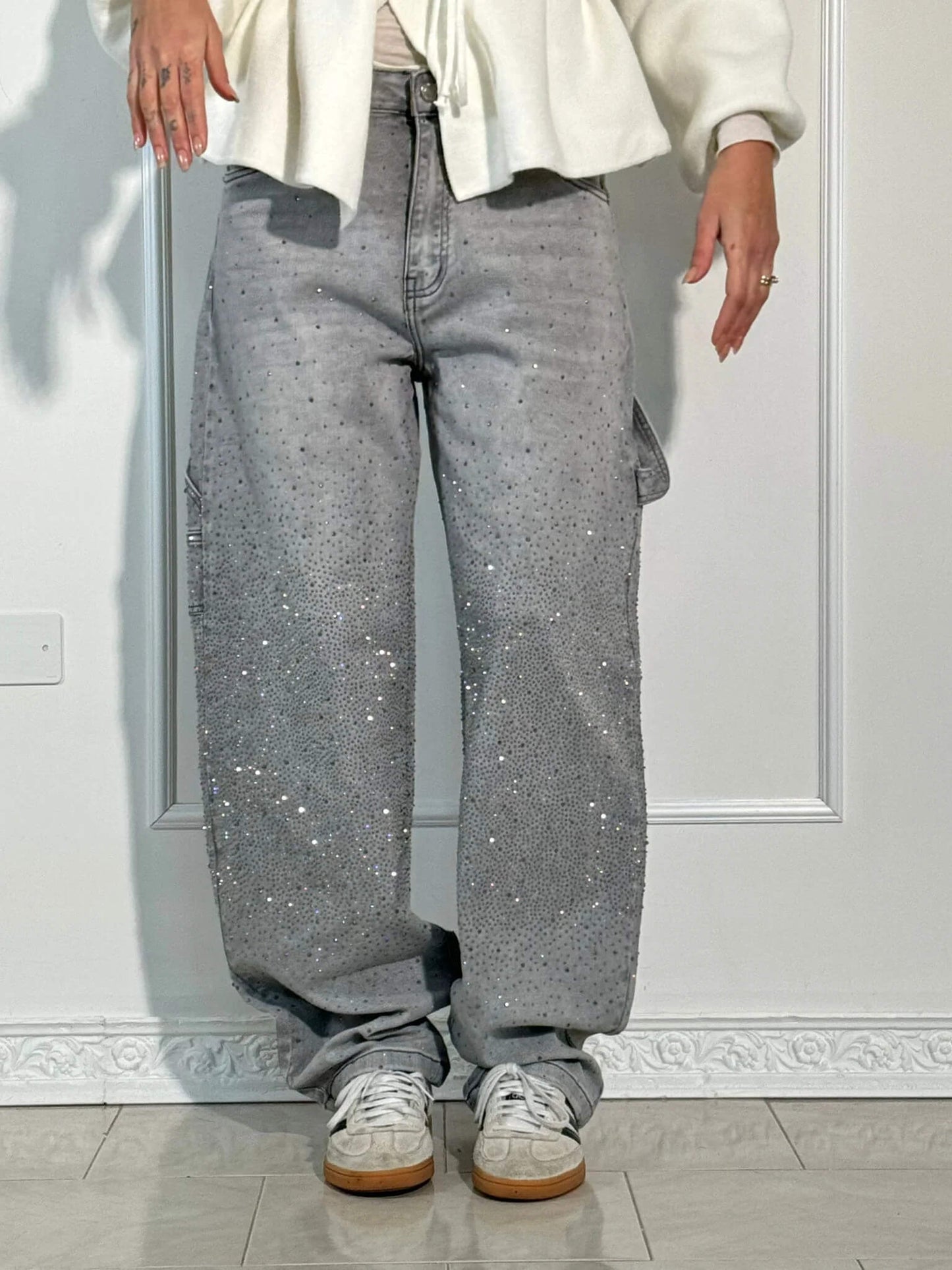 Isabella – Jeans rectos con detalles brillantes
