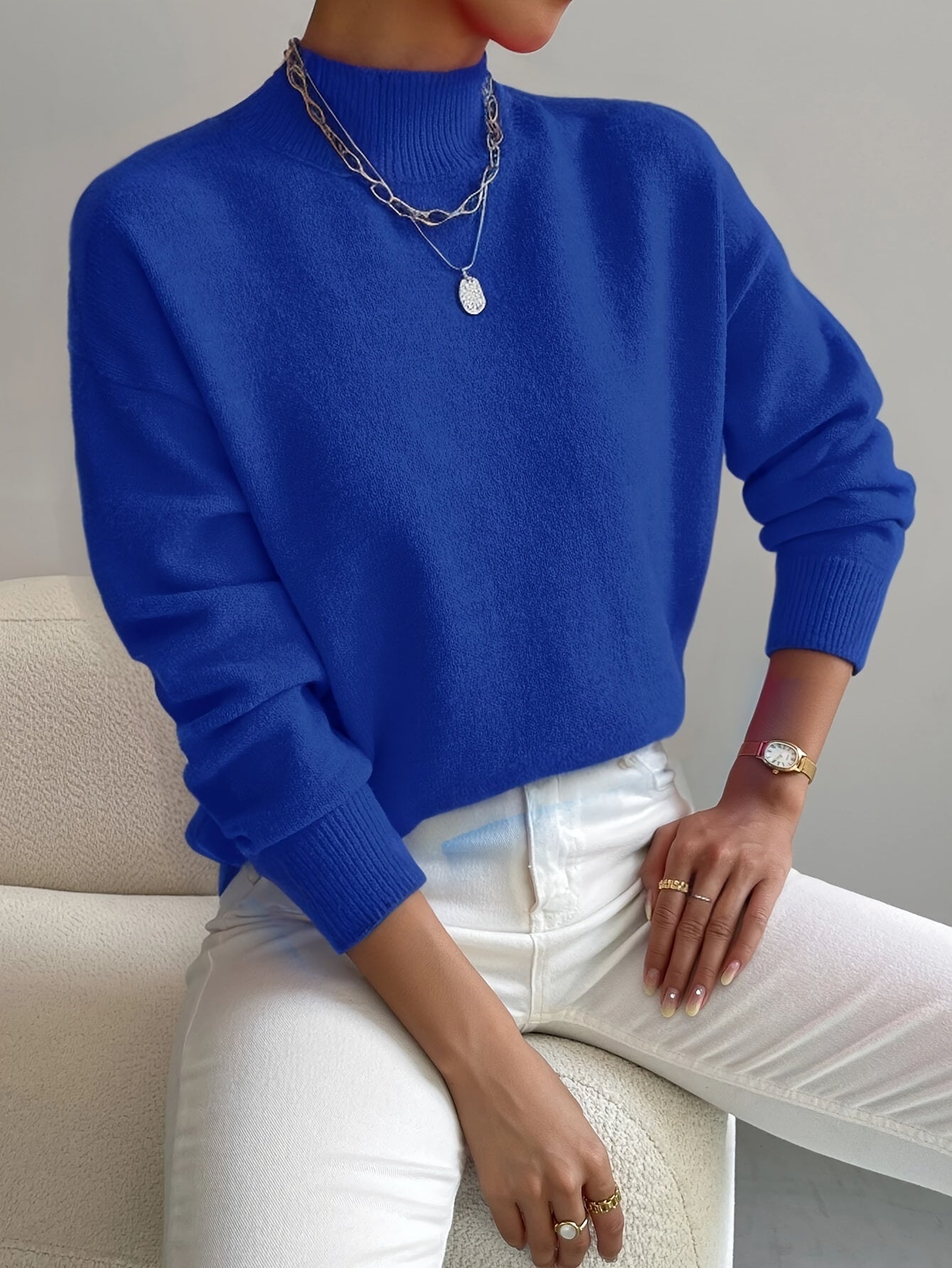Elena - Suéter de mujer cuello alto manga larga estilo