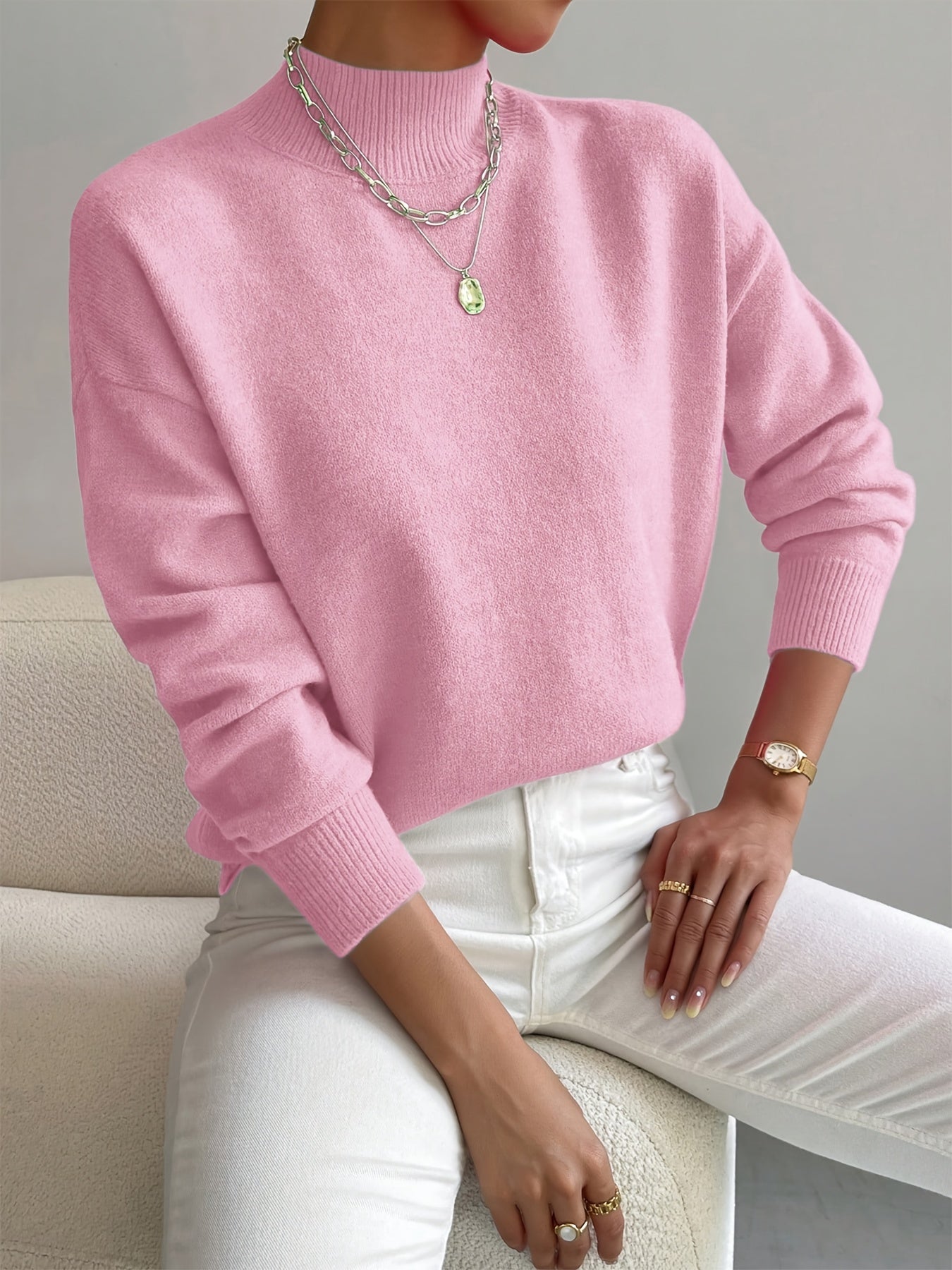 Elena - Suéter de mujer cuello alto manga larga estilo