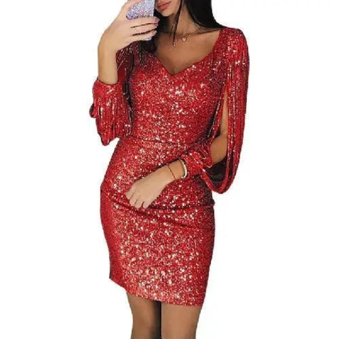 Allegra - vestido corto mujer lentejuelas con mangas abiertas