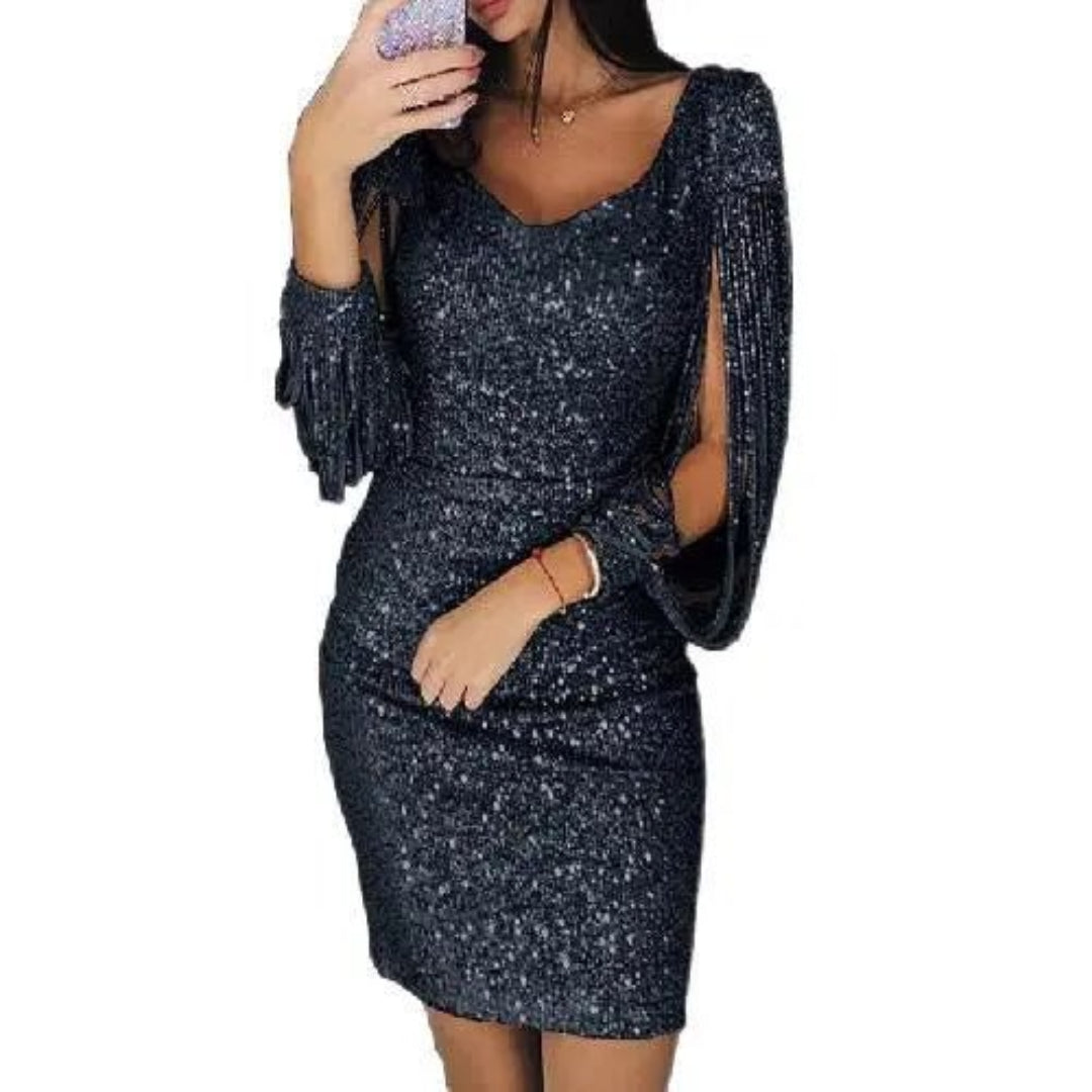 Allegra - vestido corto mujer lentejuelas con mangas abiertas