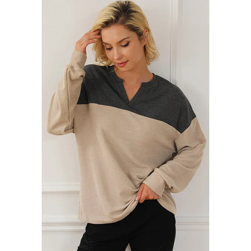 Lucía - Sudadera mujer bicolor con cuello en V