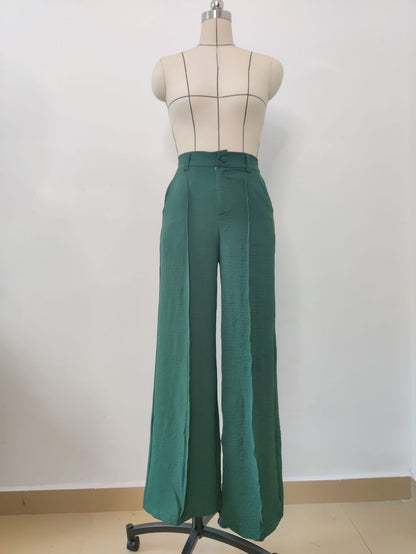 Celeste | Pantalones casuales de pierna ancha, holgados y plisados de color sólido