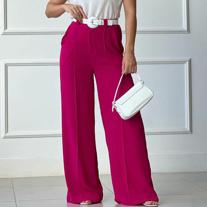 Celeste | Pantalones casuales de pierna ancha, holgados y plisados de color sólido