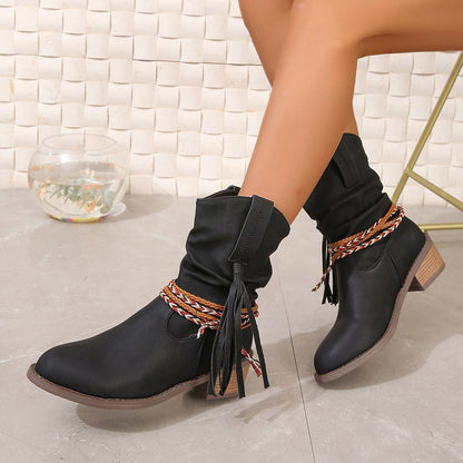 Noelia - Botines con borlas y tiras trenzadas