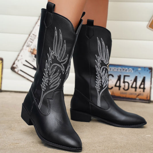 Celestina - Botas vaqueras bordadas negras