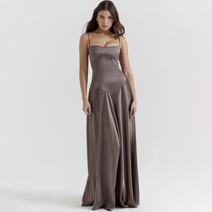 Selena - Maxivestido de satén con tirantes finos