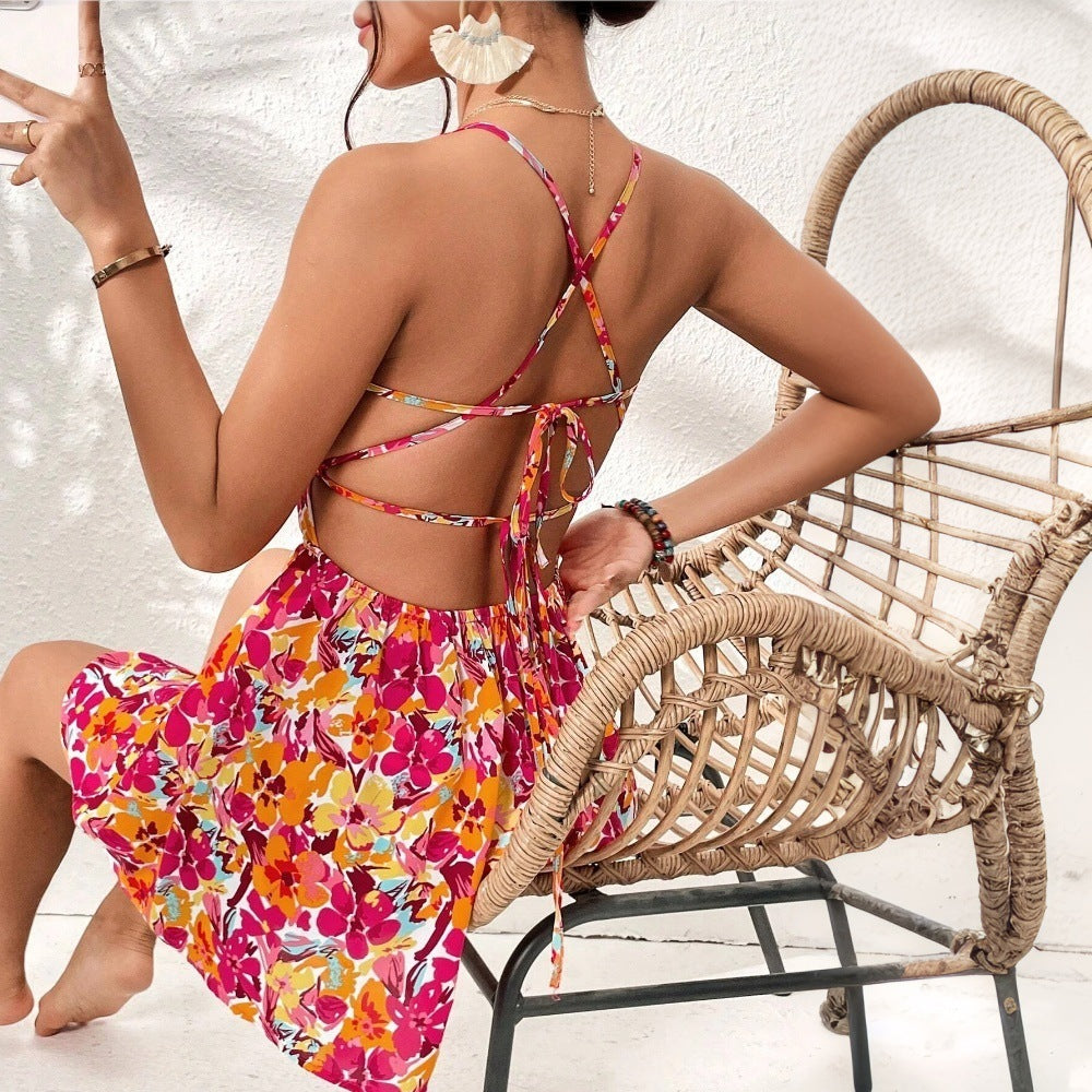 Ximena | Vestido corto de verano para mujer con estampado floral y lazada