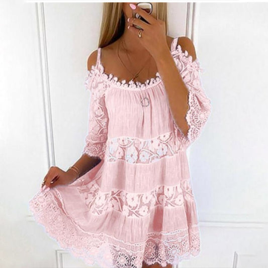 Mariela - Minivestido hombros descubiertos de encaje