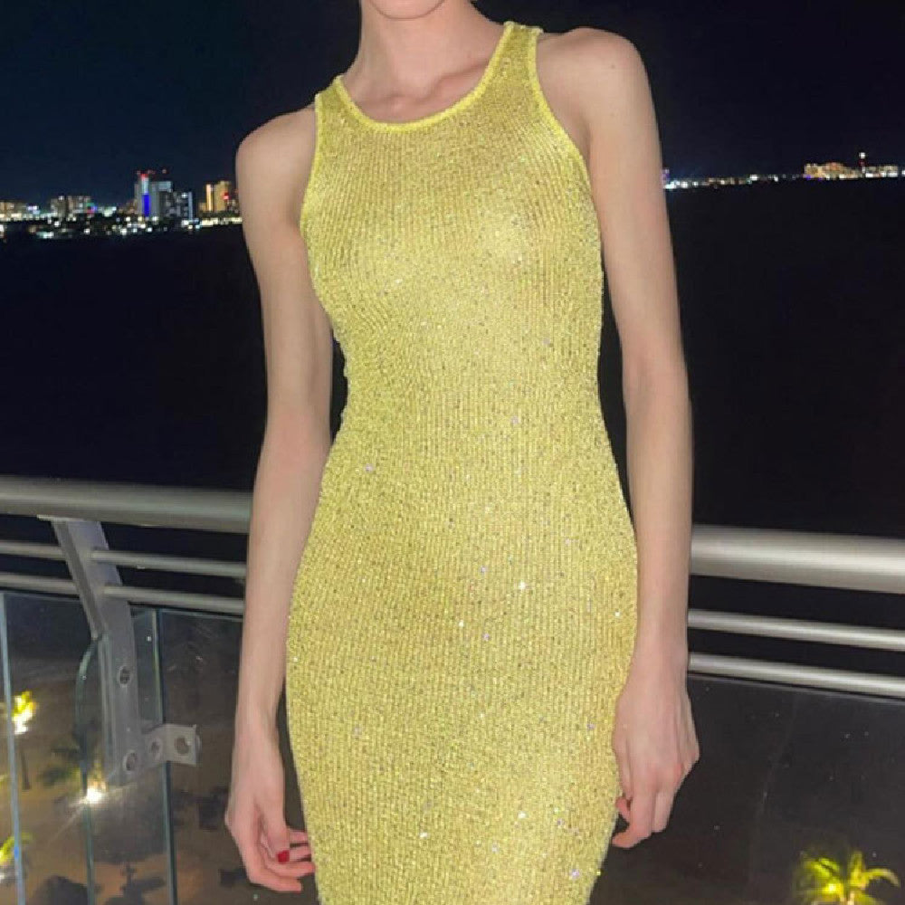 Daniela - Vestido largo brillante sin mangas