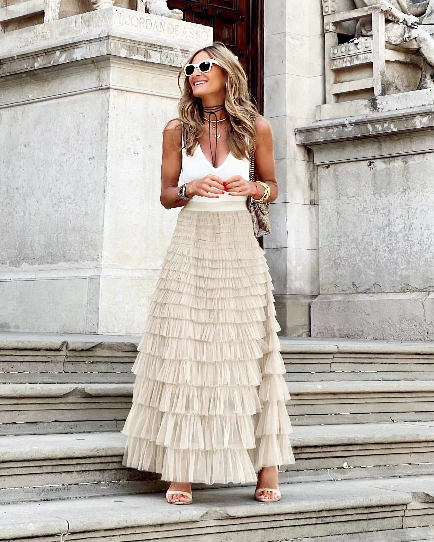 Sabrina - Falda con volantes de malla en capas