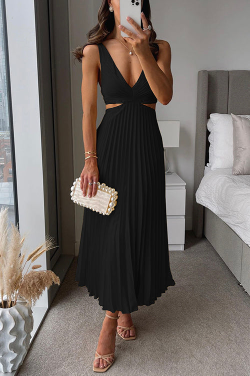 Valeria - Vestido midi plisado con tirantes y aberturas mujer
