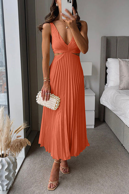 Valeria - Vestido midi plisado con tirantes y aberturas mujer