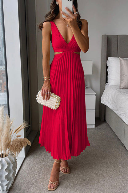 Valeria - Vestido midi plisado con tirantes y aberturas mujer