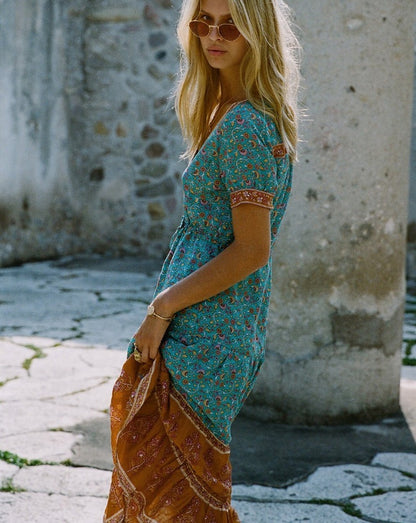 Leanne - Vestido boho midi abotonado