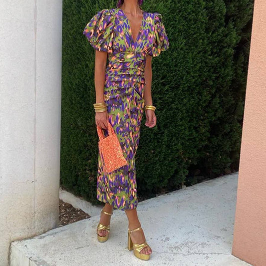 Lily - Vestido estampado con mangas abullonadas