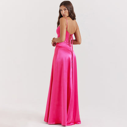 Selena - Maxivestido de satén con tirantes finos