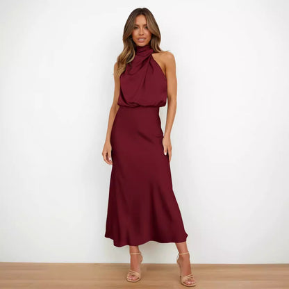 Sabrina - Vestido midi de satén con un hombro